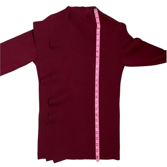 Eileen Fisher Burgundy Open Front Draped Moto Style Wool Cardigan - Picture 6 of 7